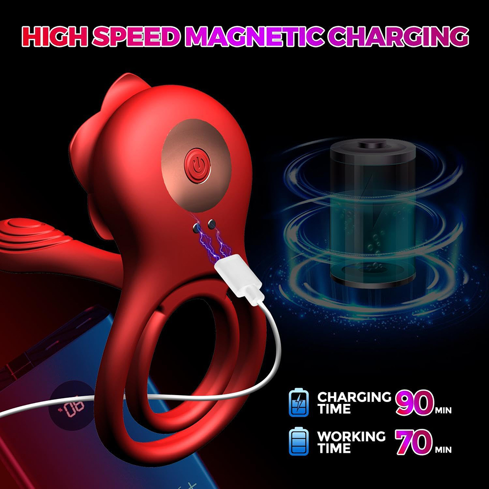 Vibrating Cock Ring Penis Sleeve with Rose Clitoral Stimulator, Penis Ring Vibrator Couples Adult Sex Toys for Men Women, Male Female Couple Sex Toy with G Spot Clitoris Vibrator