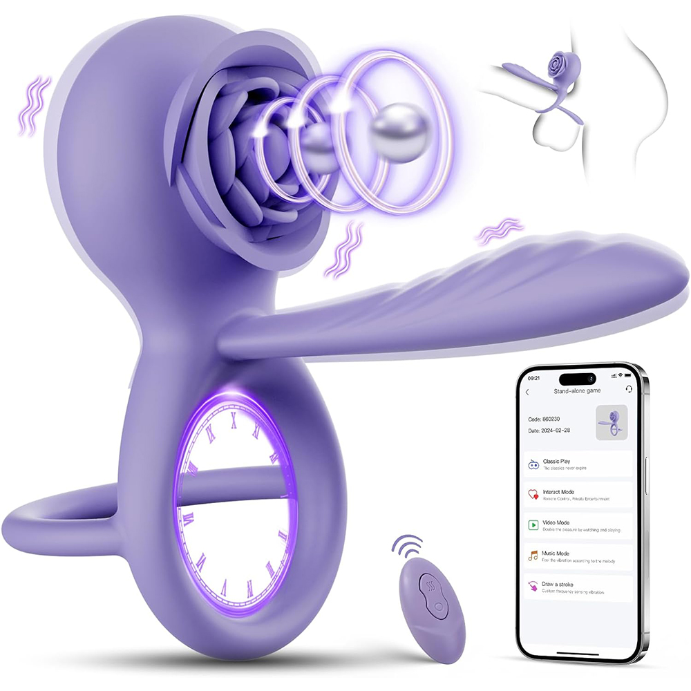 Vibrating Penis Ring Vibrator Cock Ring Penis Sleeve with Rose Clitoral Stimulator, Couples Adult Sex Toys for Men Women, Male Female Couple Sex Toy with G Spot Clitoris Vibrator
