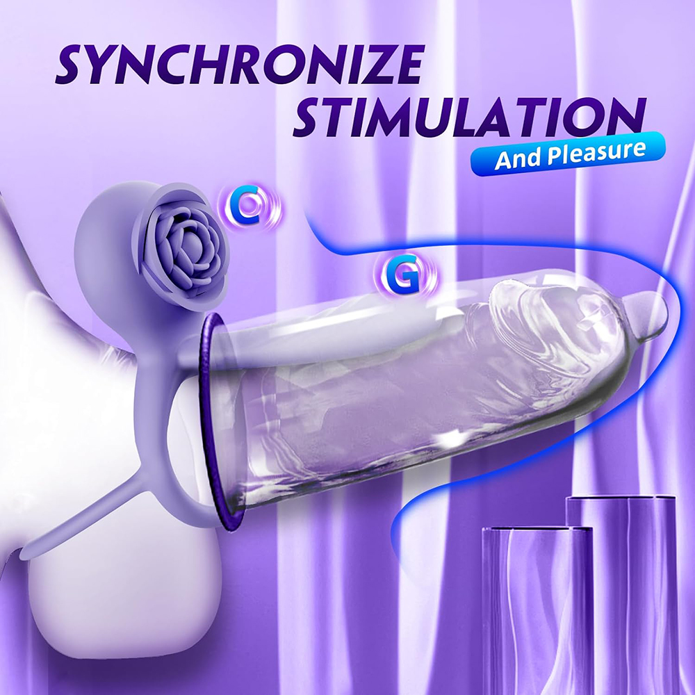 Vibrating Penis Ring Vibrator Cock Ring Penis Sleeve with Rose Clitoral Stimulator, Couples Adult Sex Toys for Men Women, Male Female Couple Sex Toy with G Spot Clitoris Vibrator