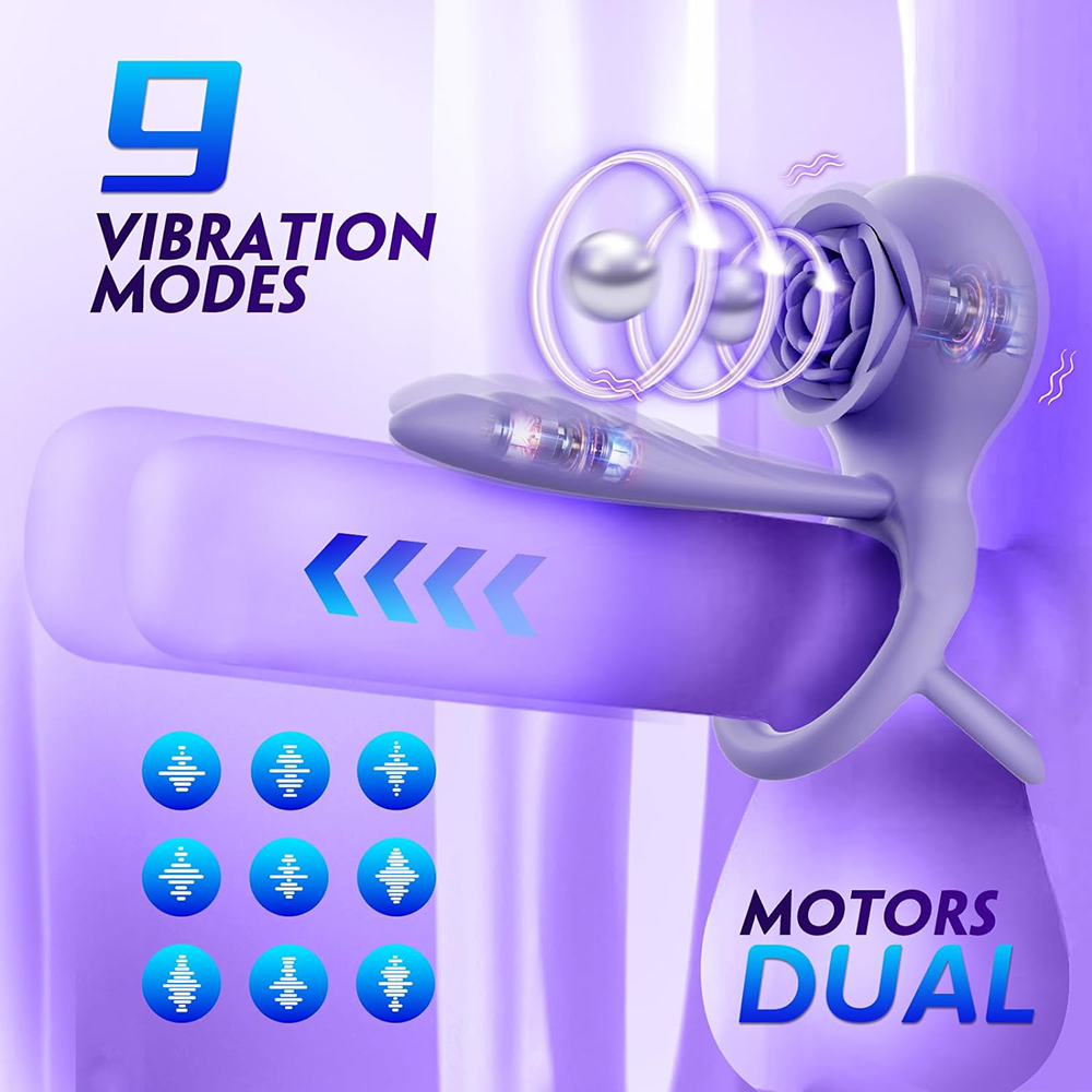 Vibrating Penis Ring Vibrator Cock Ring Penis Sleeve with Rose Clitoral Stimulator, Couples Adult Sex Toys for Men Women, Male Female Couple Sex Toy with G Spot Clitoris Vibrator