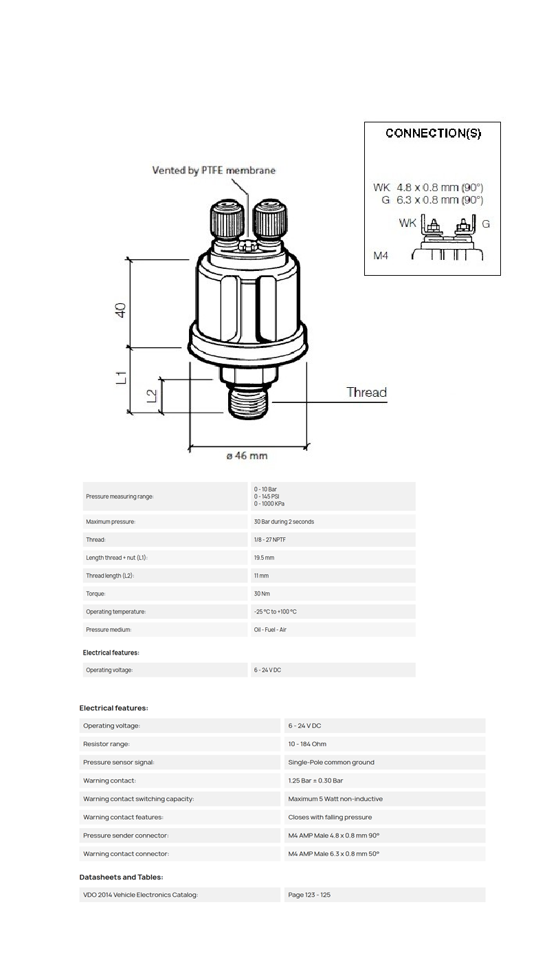 Cảm biến áp lực nhớt hiệu VOD dùng cho máy phát điện
