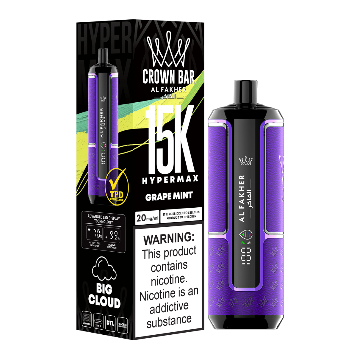Al Fakher Crown Bar Hypermax 15000 Puffs -Vente en Gros