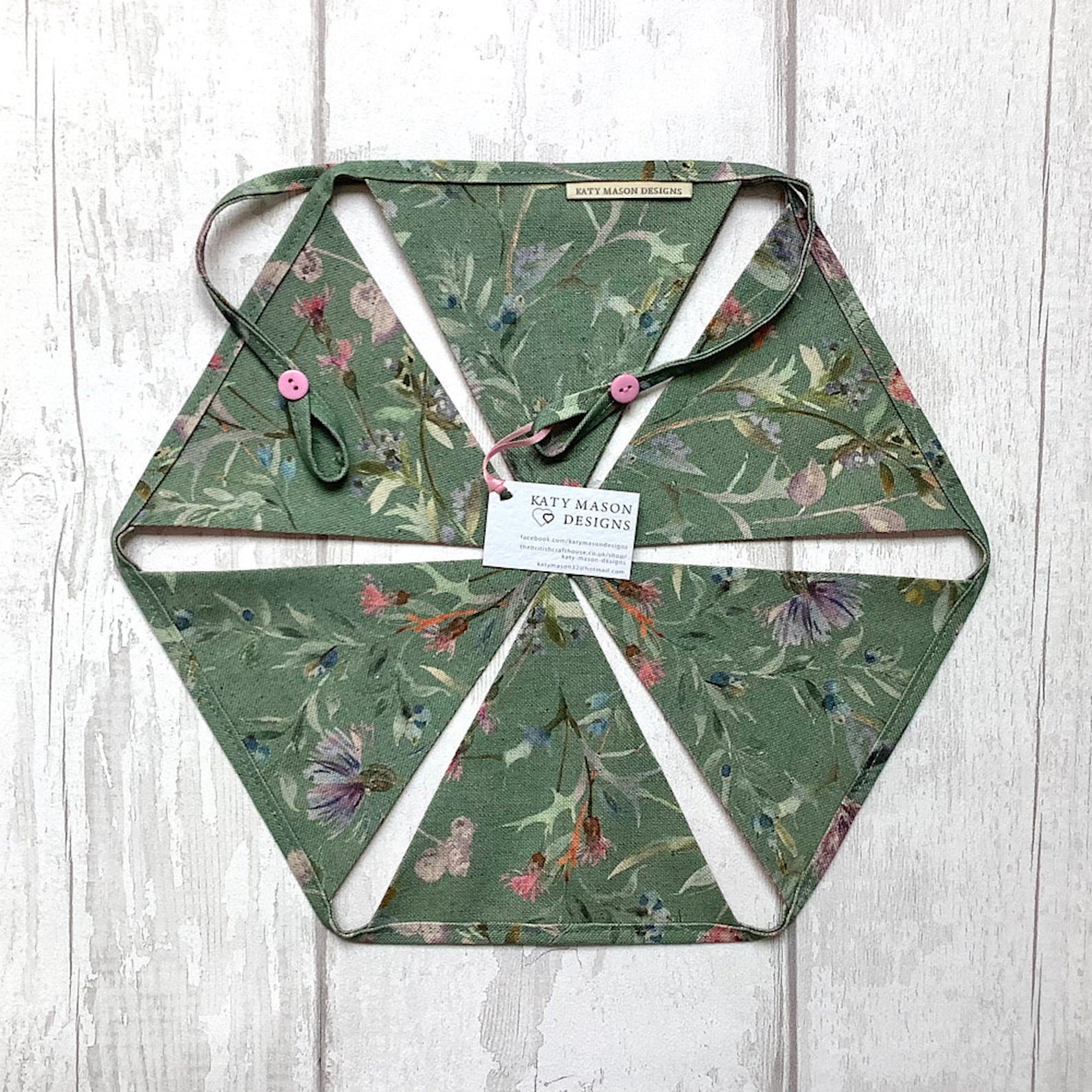Bunting - Green Floral - Organic Linen