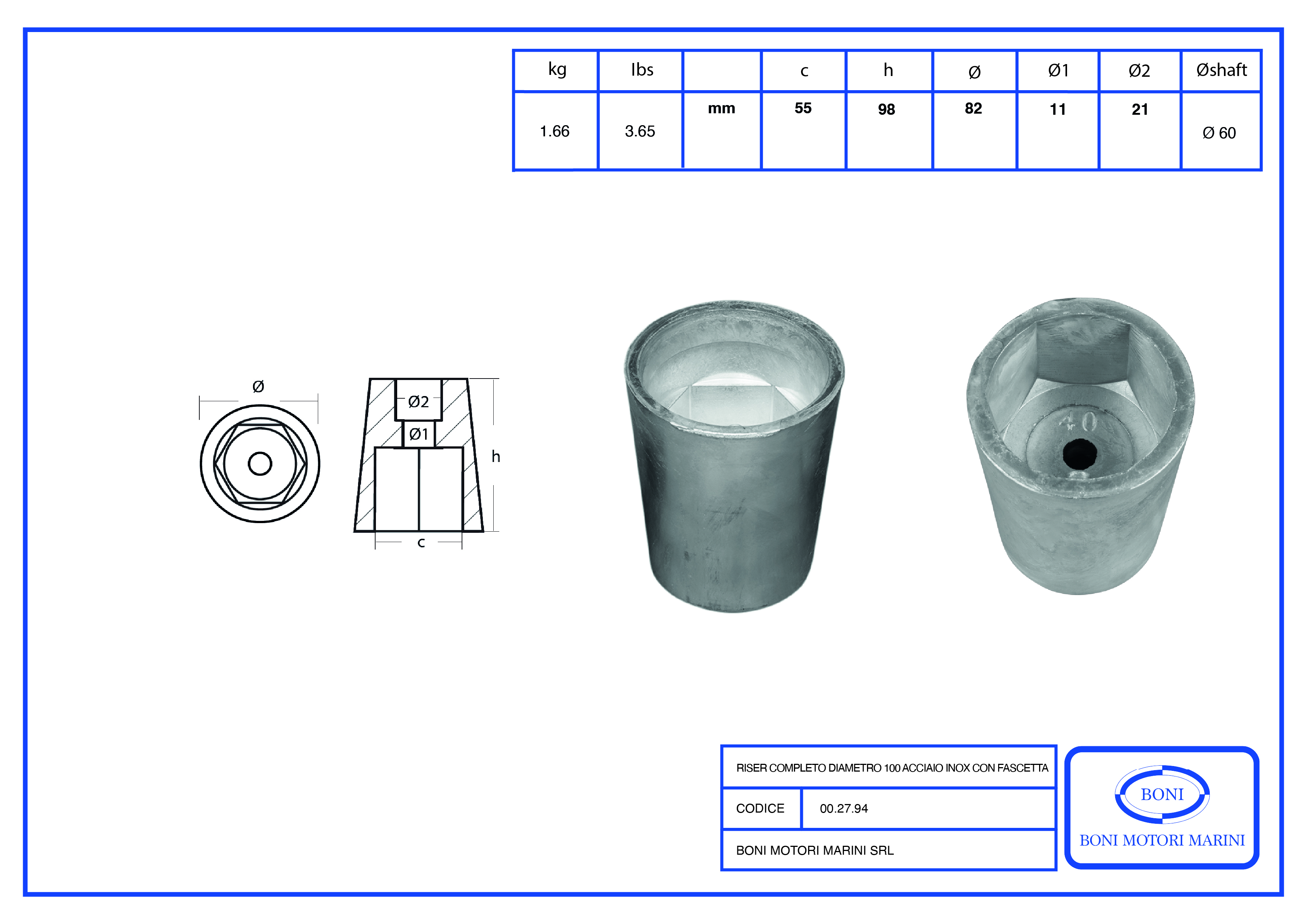 Ricambio in Zinco Esagonale D.60