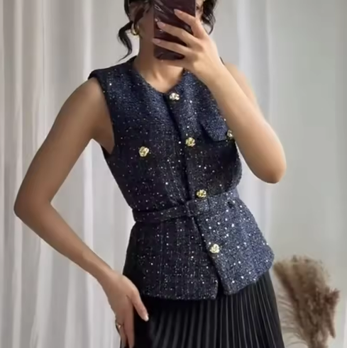 Elegant Sleeveless Tweed Vest