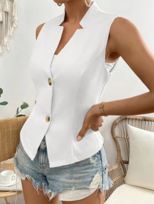 Women's White Sleeveless Blazer