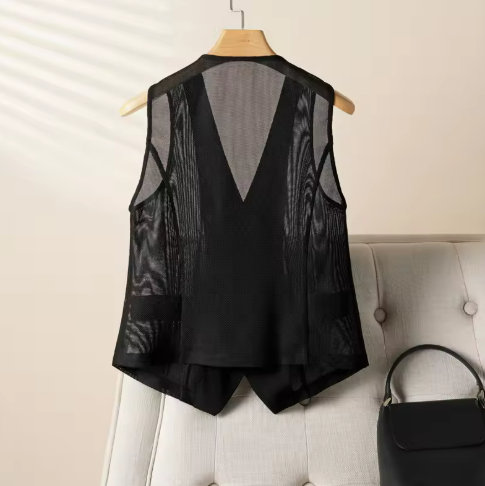 Black Mesh Buttoned Vest