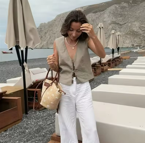 Beige Sleeveless Vest