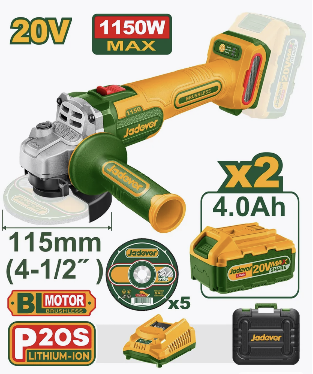 JADEVER 115mm Cordless Angle Grinder Set