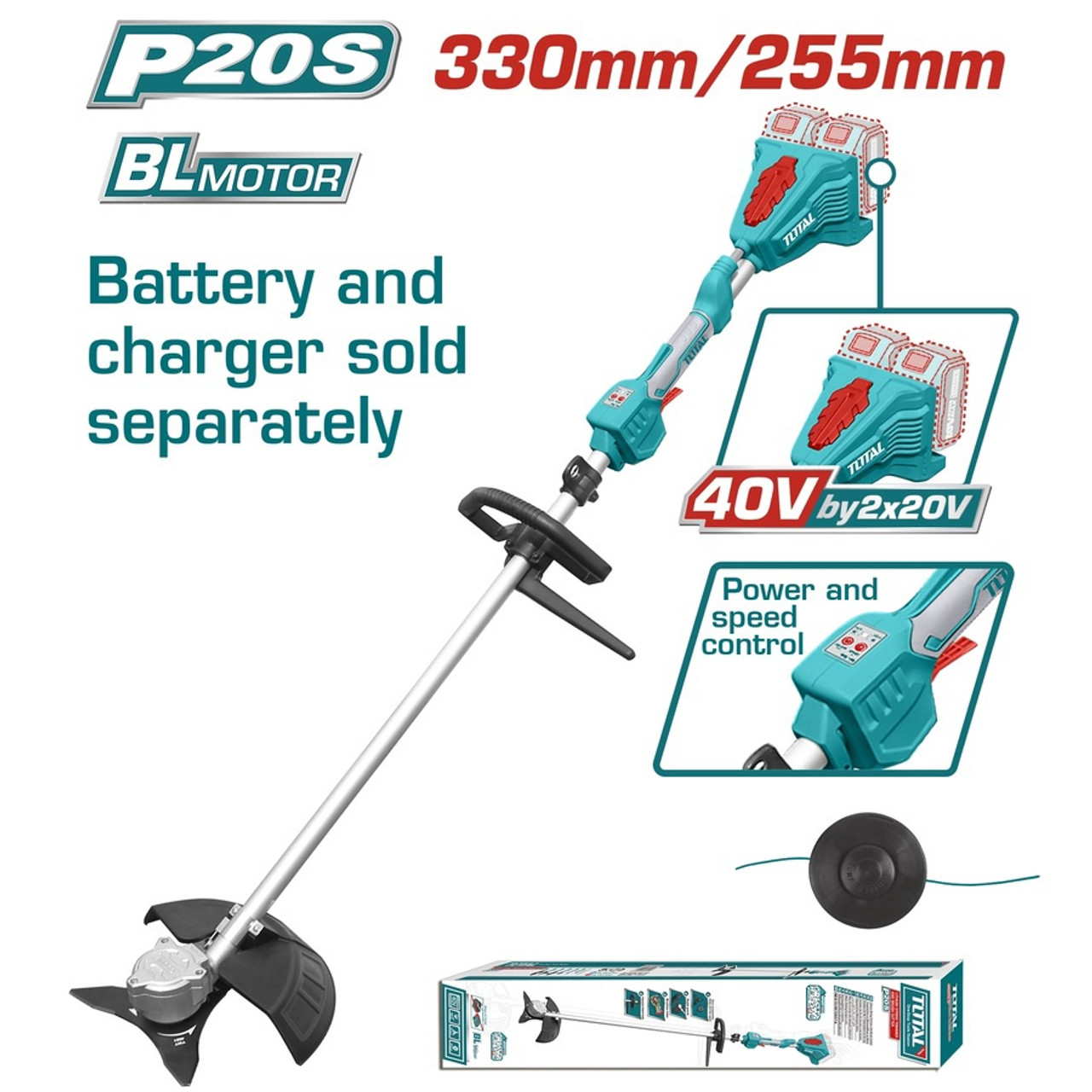 TOTAL Cordless Brush Cutter & Grass Trimmer 40V
