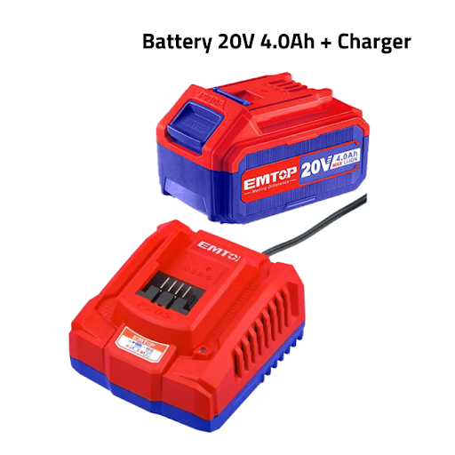 EMTOP Battery 20V 4.0Ah + Charger Set