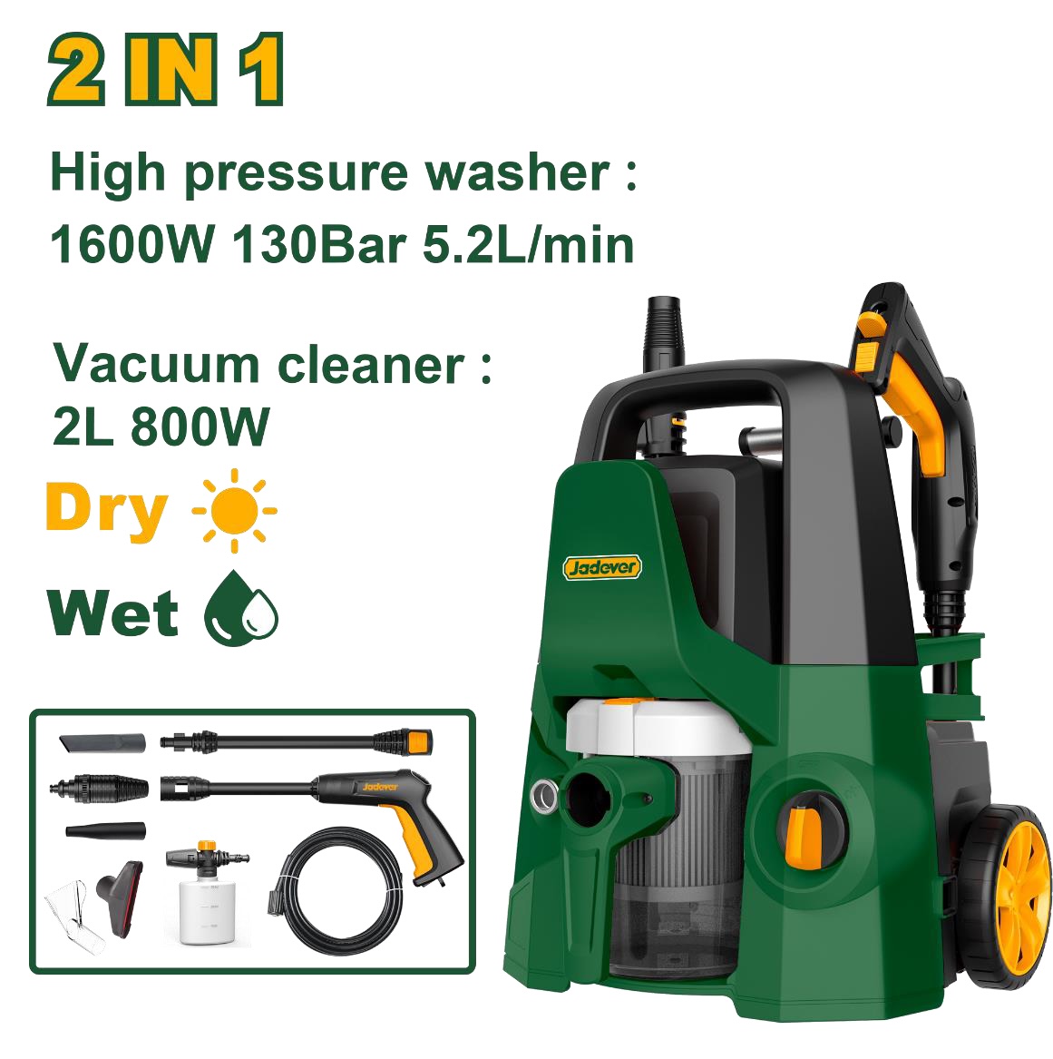 JADEVER 2-in-1 Pressure Washer and Vacuum Cleaner
