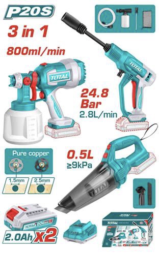 TOTAL 3pcs Cordless Wash & Vacuum Set