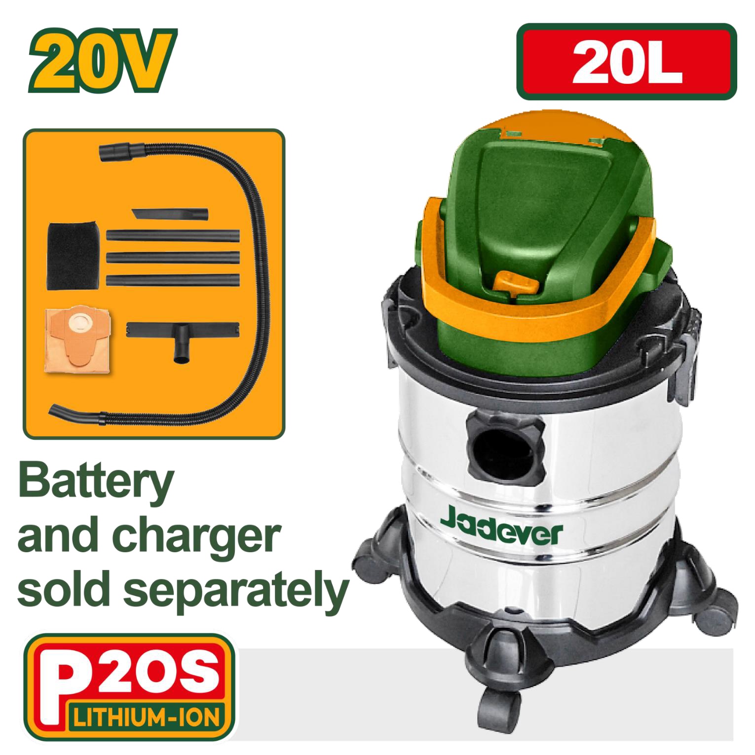 JADEVER - Cordless 20L Wet/Dry Vacuum Cleaner