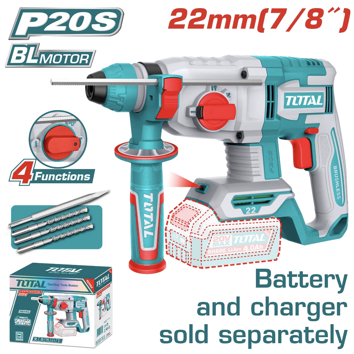 TOTAL P20S Cordless Rotary Hammer Drill 22mm