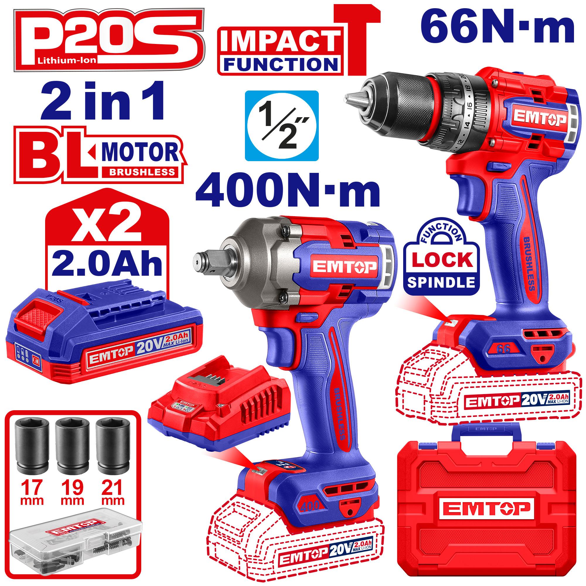 EMTOP Cordless Impact Wrench and Drill Combo