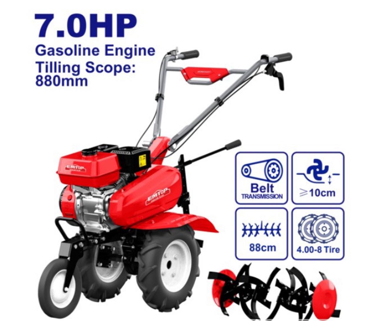EMTOP - 7.0HP Gasoline Tiller (88cm) 