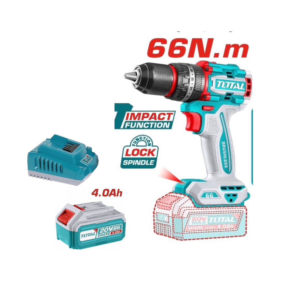 TOTAL - Cordless Impact Drill 20V 66Nm Set