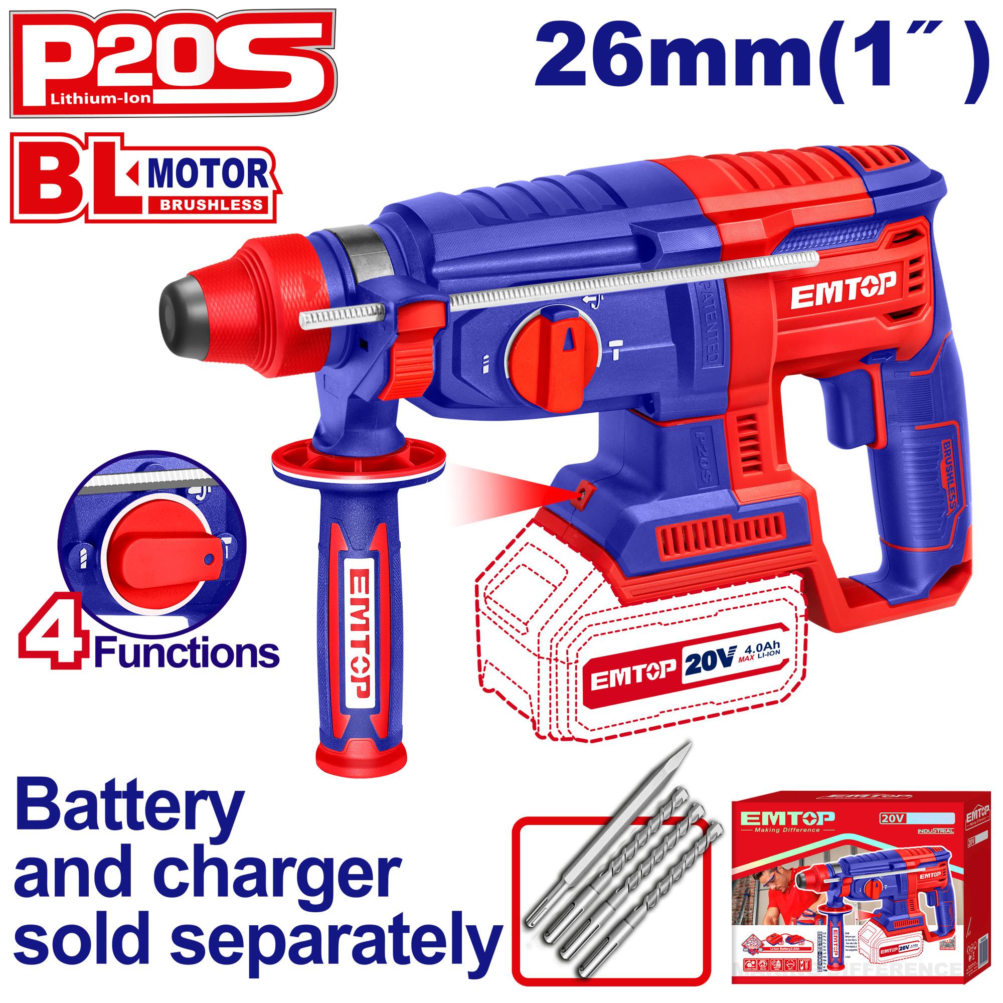 EMTOP 20V Cordless Rotary Hammer Drill 26mm