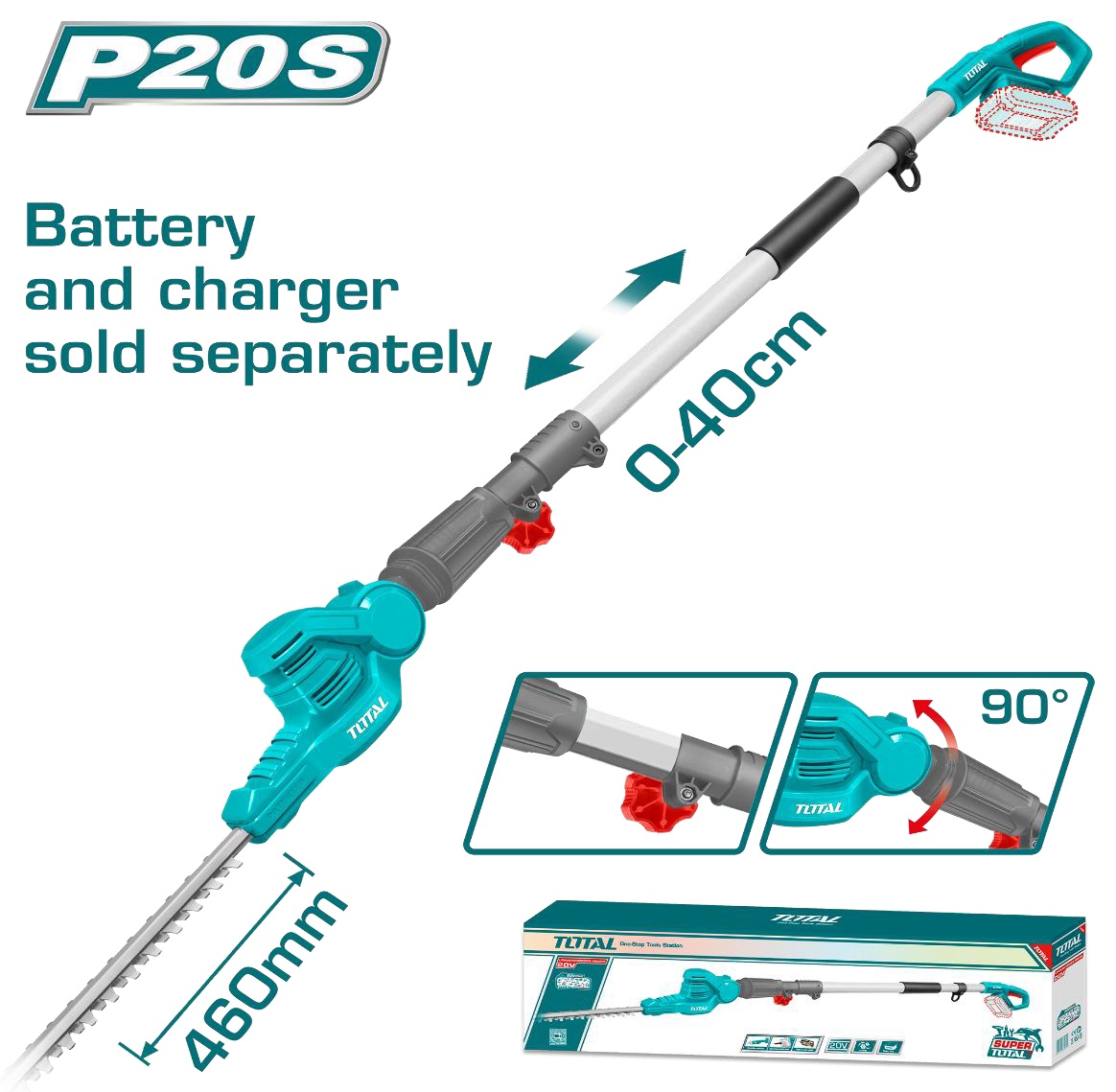 TOTAL - Telescopic Cordless Hedge Trimmer (460mm) 