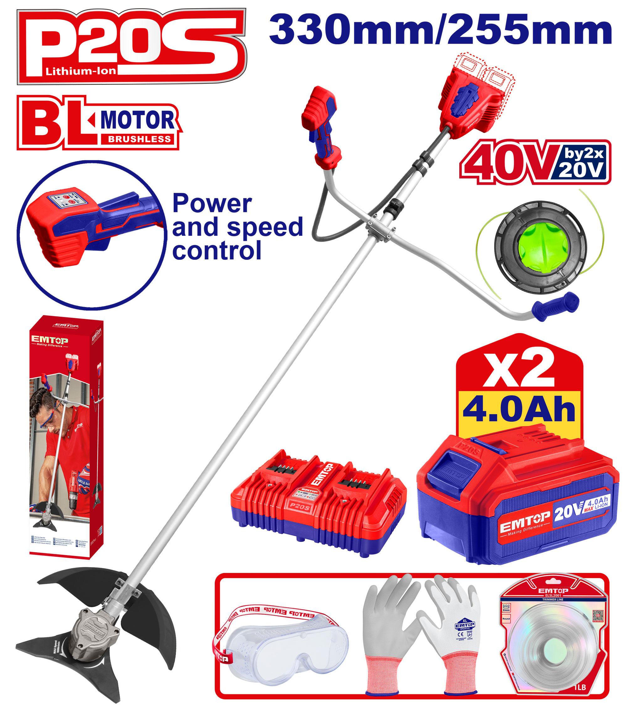 EMTOP -  40V Cordless Brush Cutter 330mm Set 