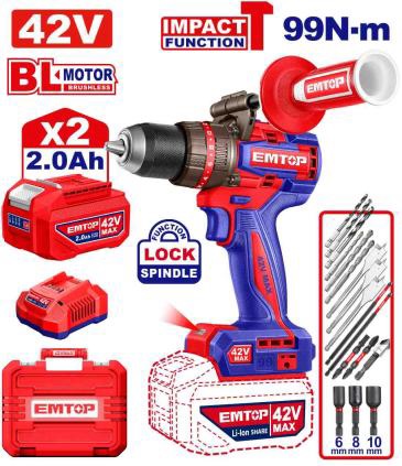 EMTOP - 42V Cordless Impact Drill Set 99Nm 