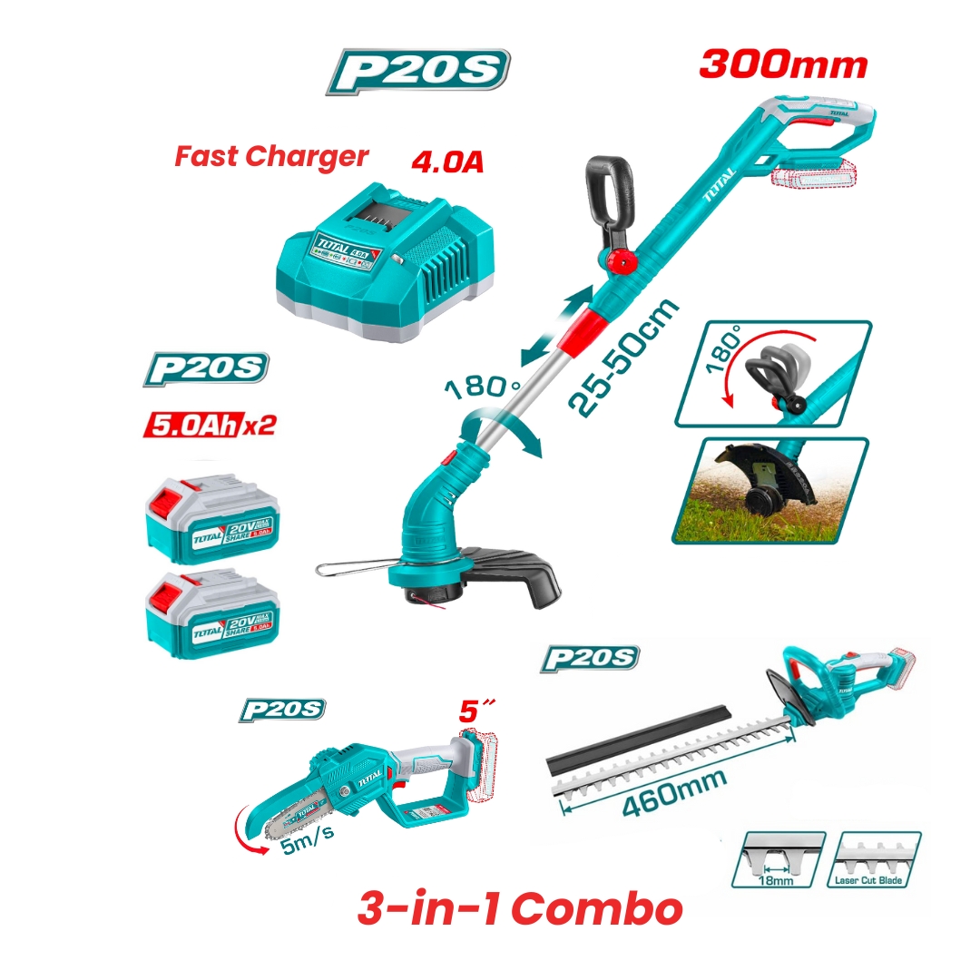 TOTAL - P20S 3-in-1 Cordless Garden Tool Combo