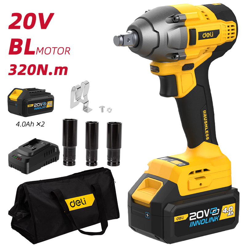 DELI - 20V Brushless Cordless Impact Wrench Combo Set