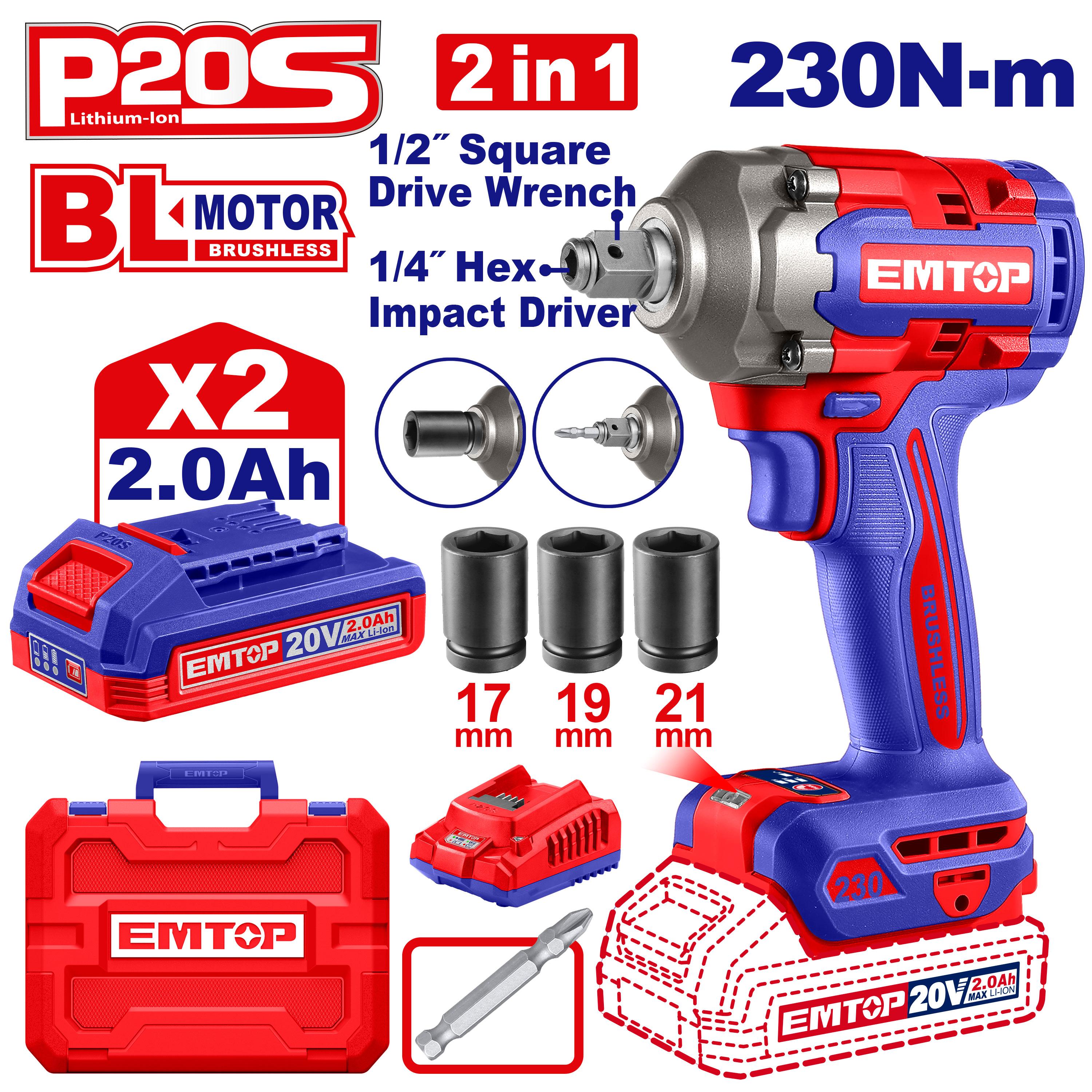 EMTOP - 20V 2-in-1  Impact Driver & Wrench 230Nm 