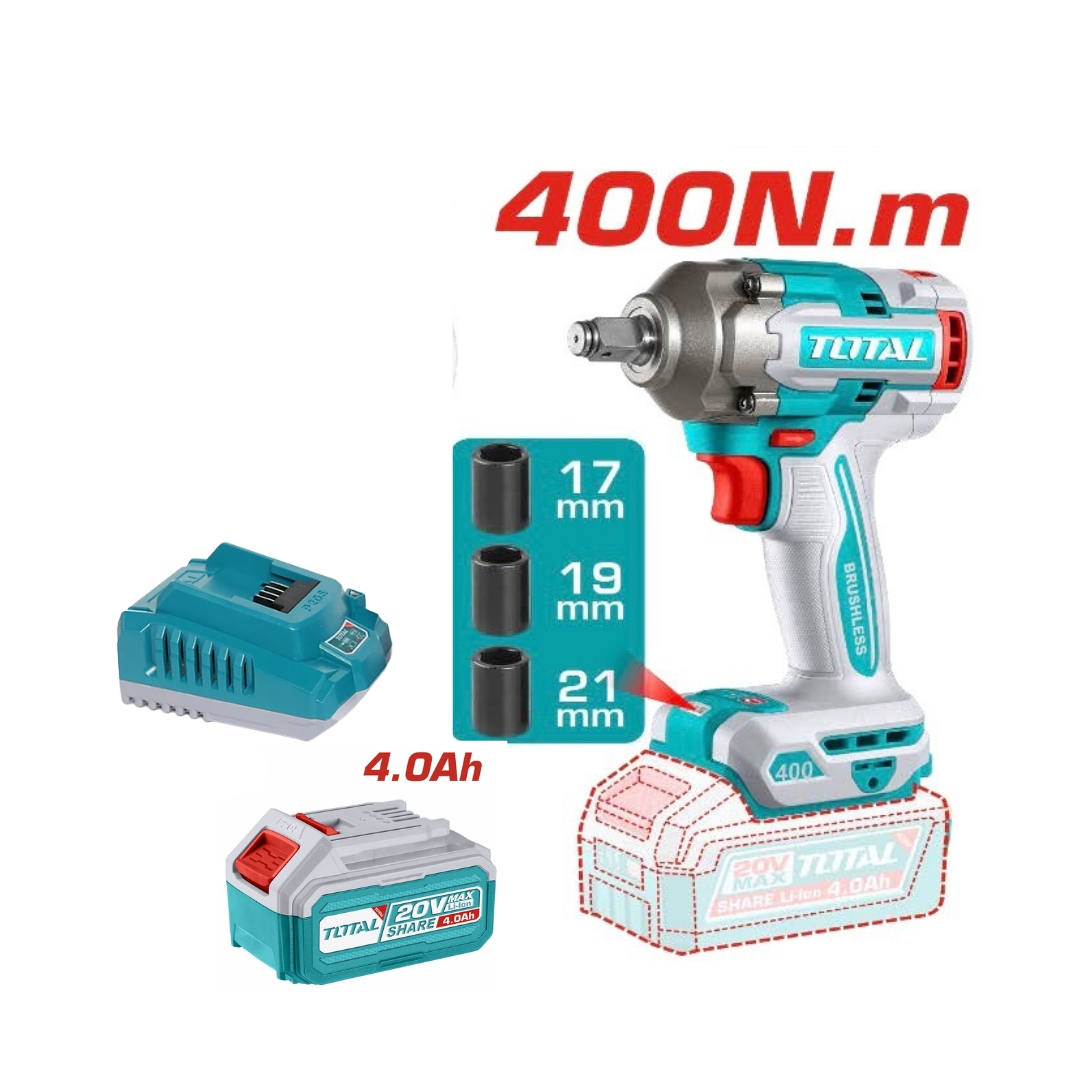 TOTAL - Cordless Impact Wrench 20V 400Nm Set