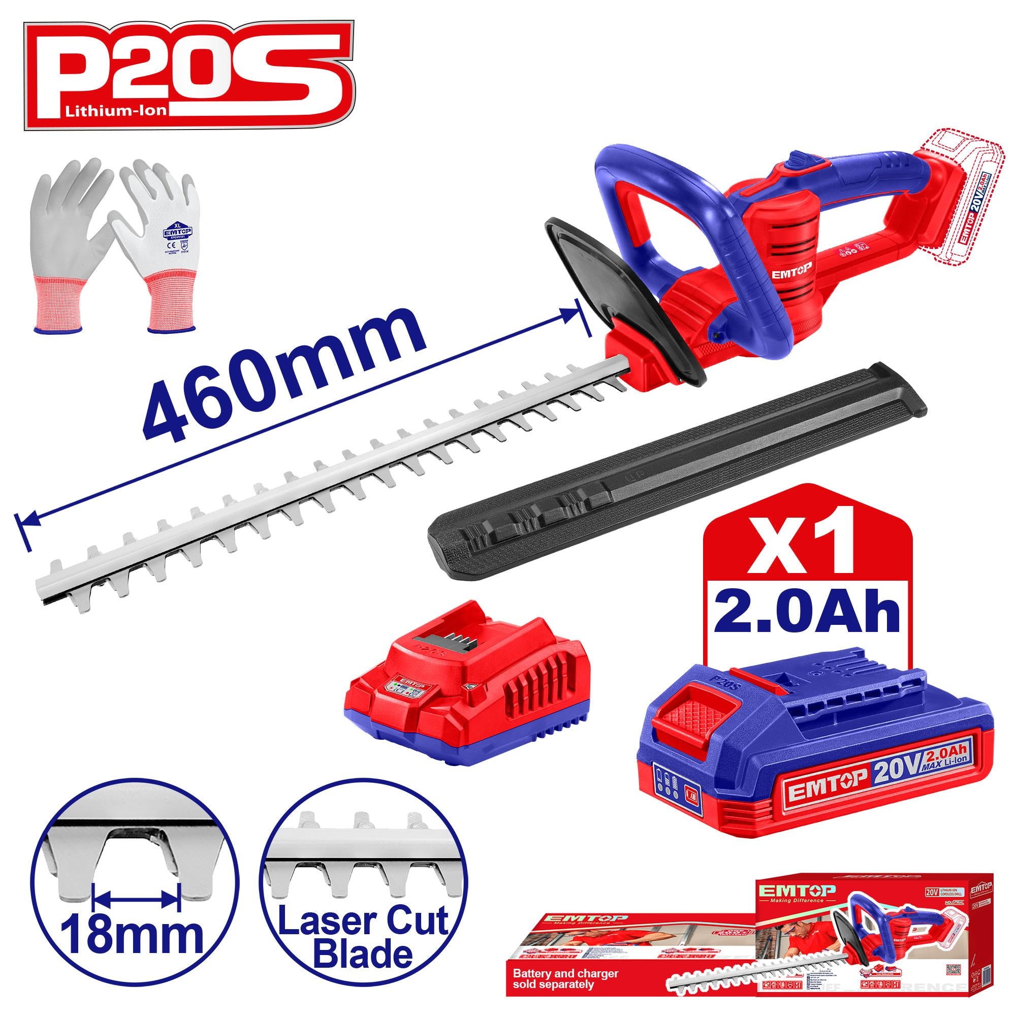 EMTOP - 20V Cordless Hedge Trimmer Kit