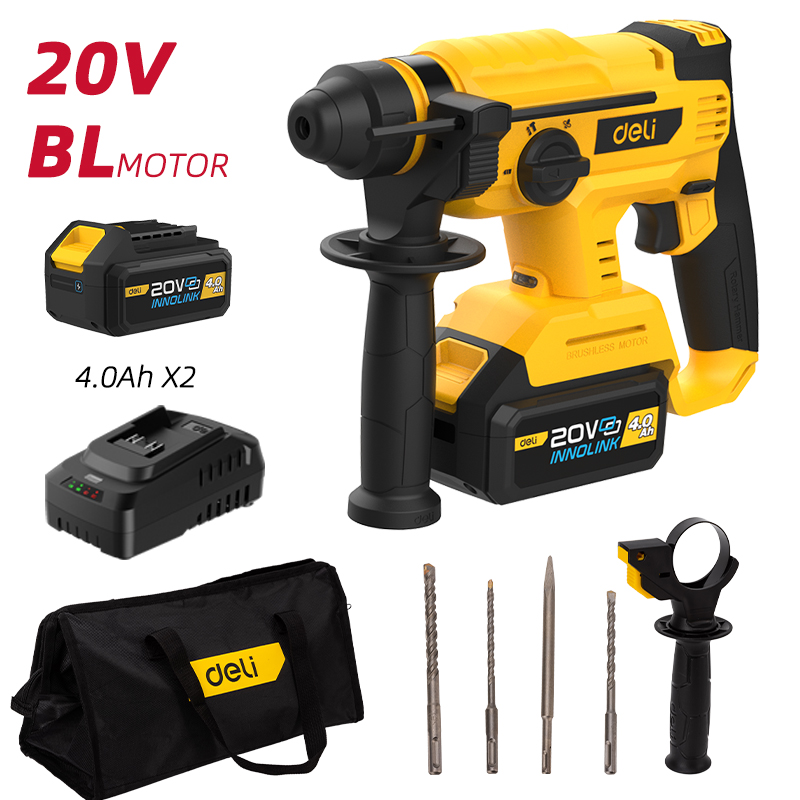 DELI - 20V Cordless Rotary Hammer Drill 22mm Set
