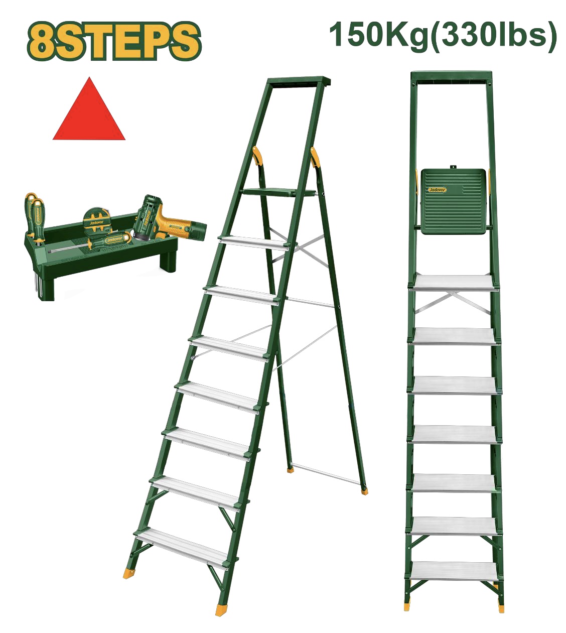 JADEVER - 8-Step Steel & Aluminum Ladder (150kg) 