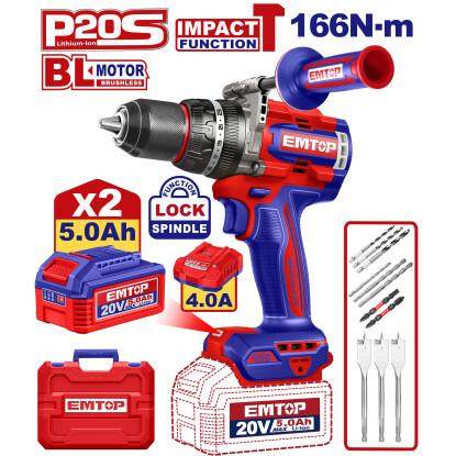 EMTOP - 166Nm  20V Cordless Heavy Duty Impact Drill Set 
