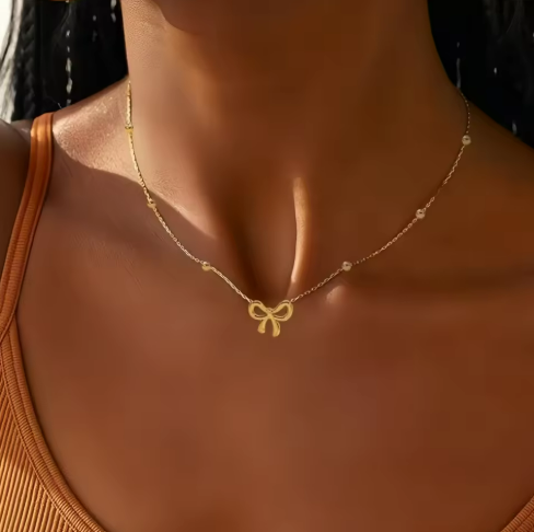 Gold Bow Pendant Necklace