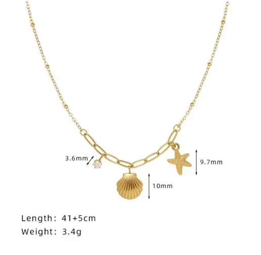 Gold Seashell and Starfish Necklace