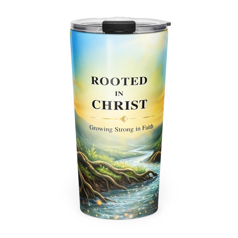 Tapered Stainless Steel Tumbler - "Rooted In Christ" - 20oz