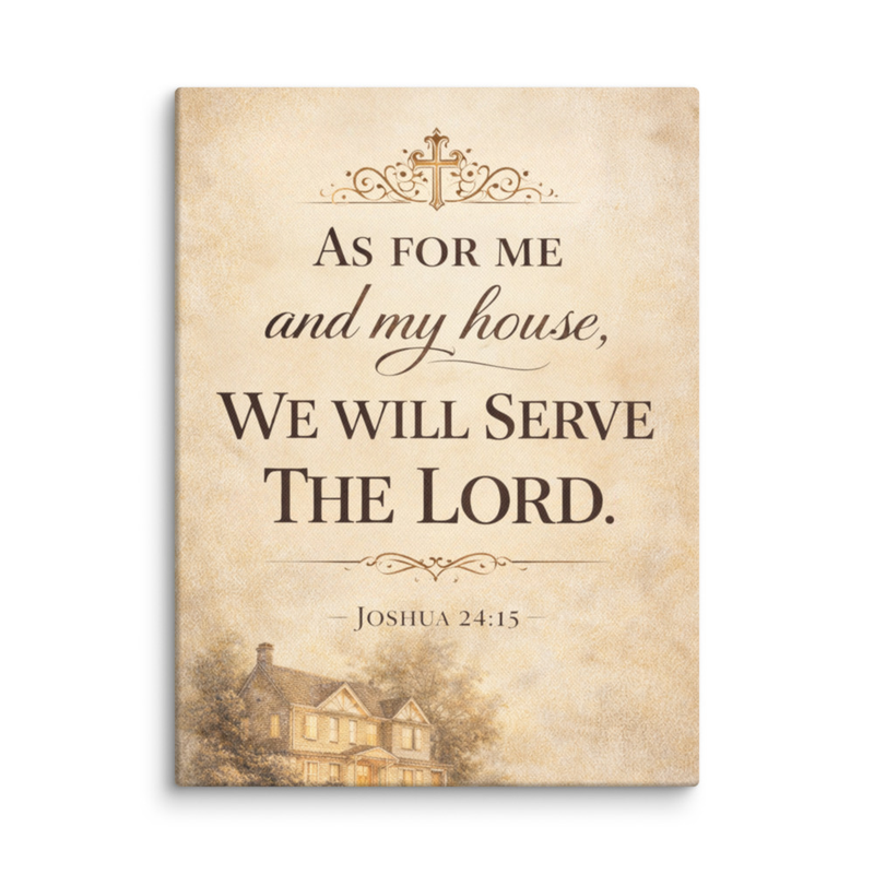 Scripture Canvas - "As For Me and My House We Will Serve The Lord" (Design 2) - 12" x 16"