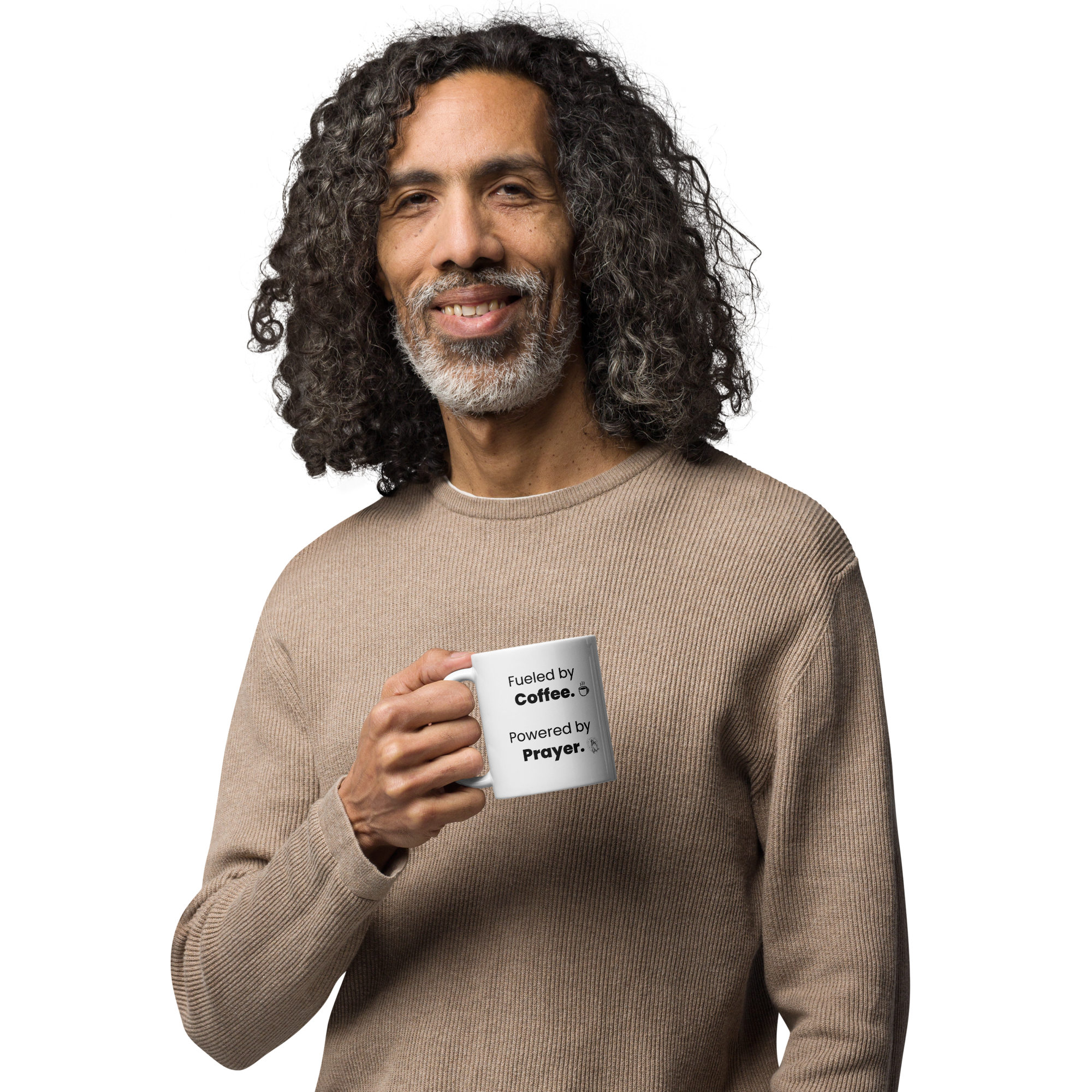 White glossy mug - "Fueled by Coffee, Powered by Prayer" - 11 oz and 15 oz