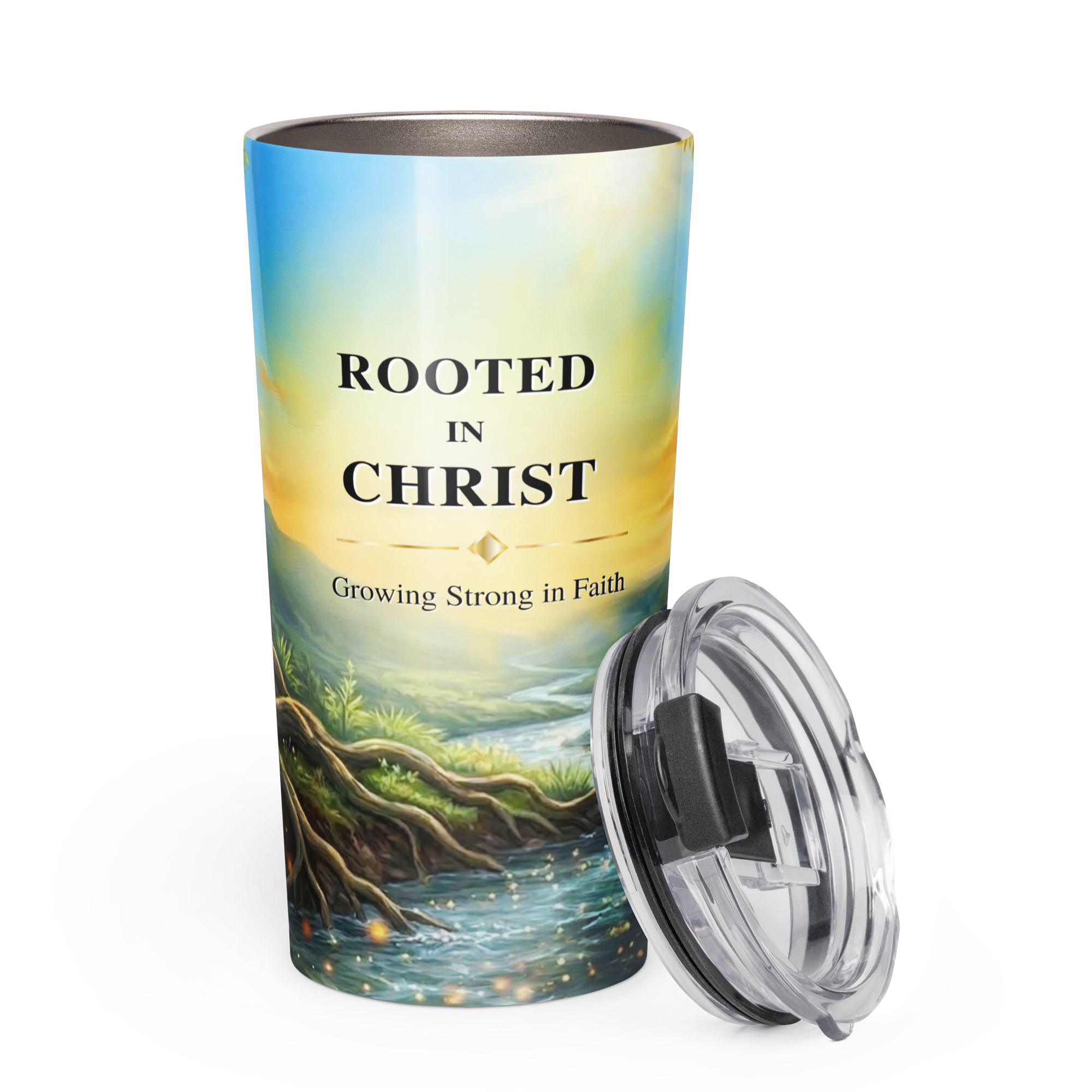 Tapered Stainless Steel Tumbler - "Rooted In Christ" - 20oz
