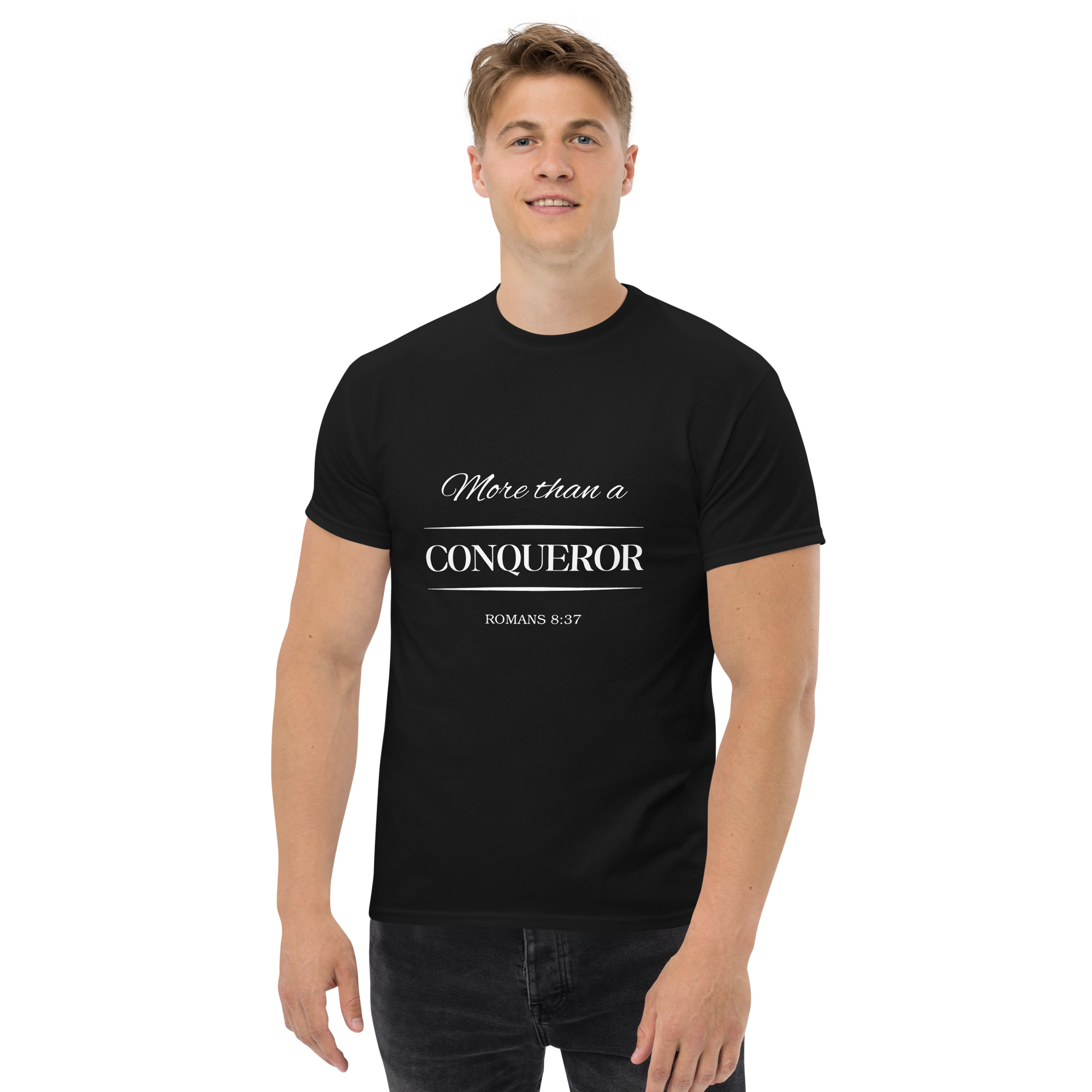 Unisex Classic Tee - Gildan 5000 - "More than a Conqueror" - Black & Dark Chocolate - Sizes S to 5XL