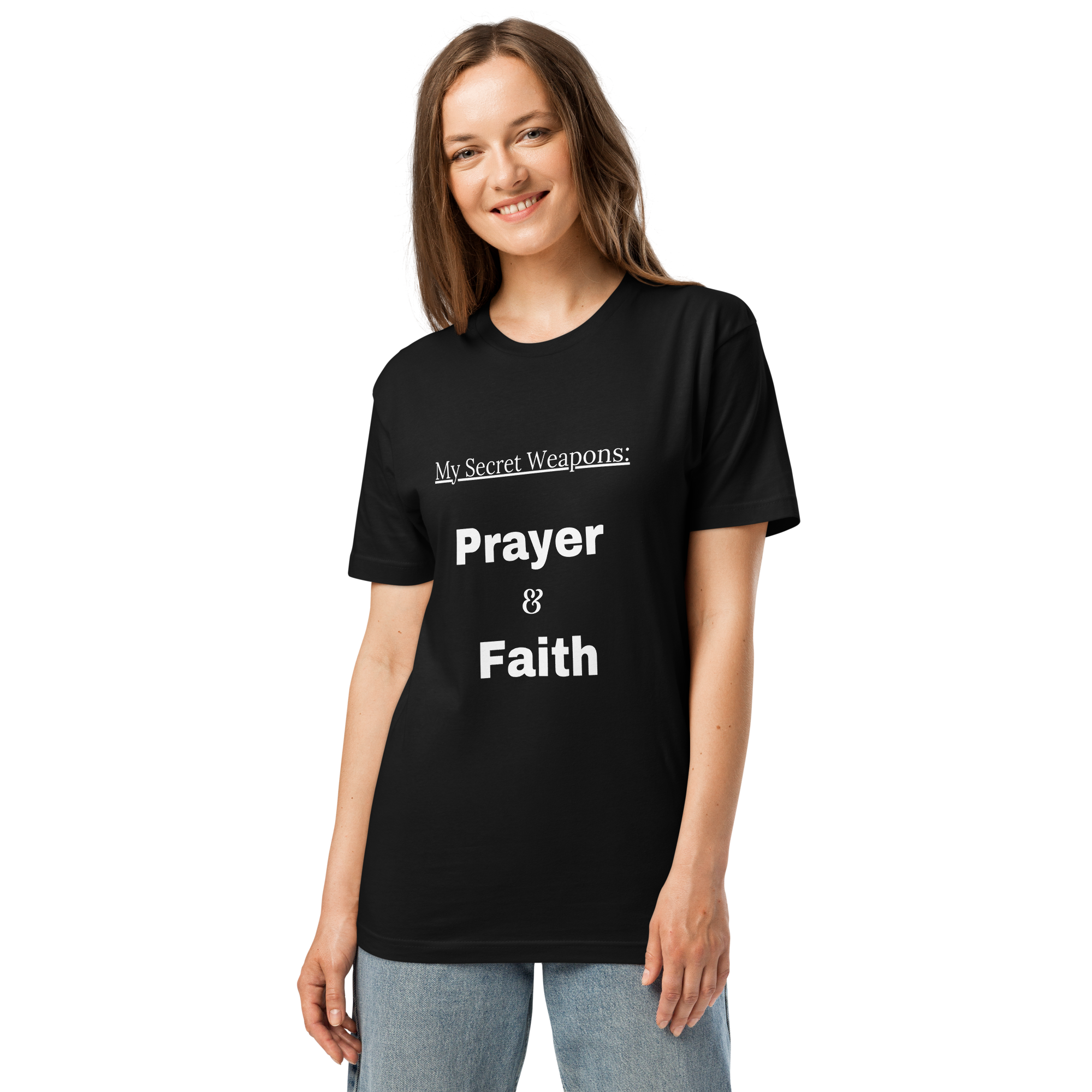 Unisex Fine Jersey Tee - "Prayer & Faith" - Black, Navy, Coyote Brown - S to 4XL