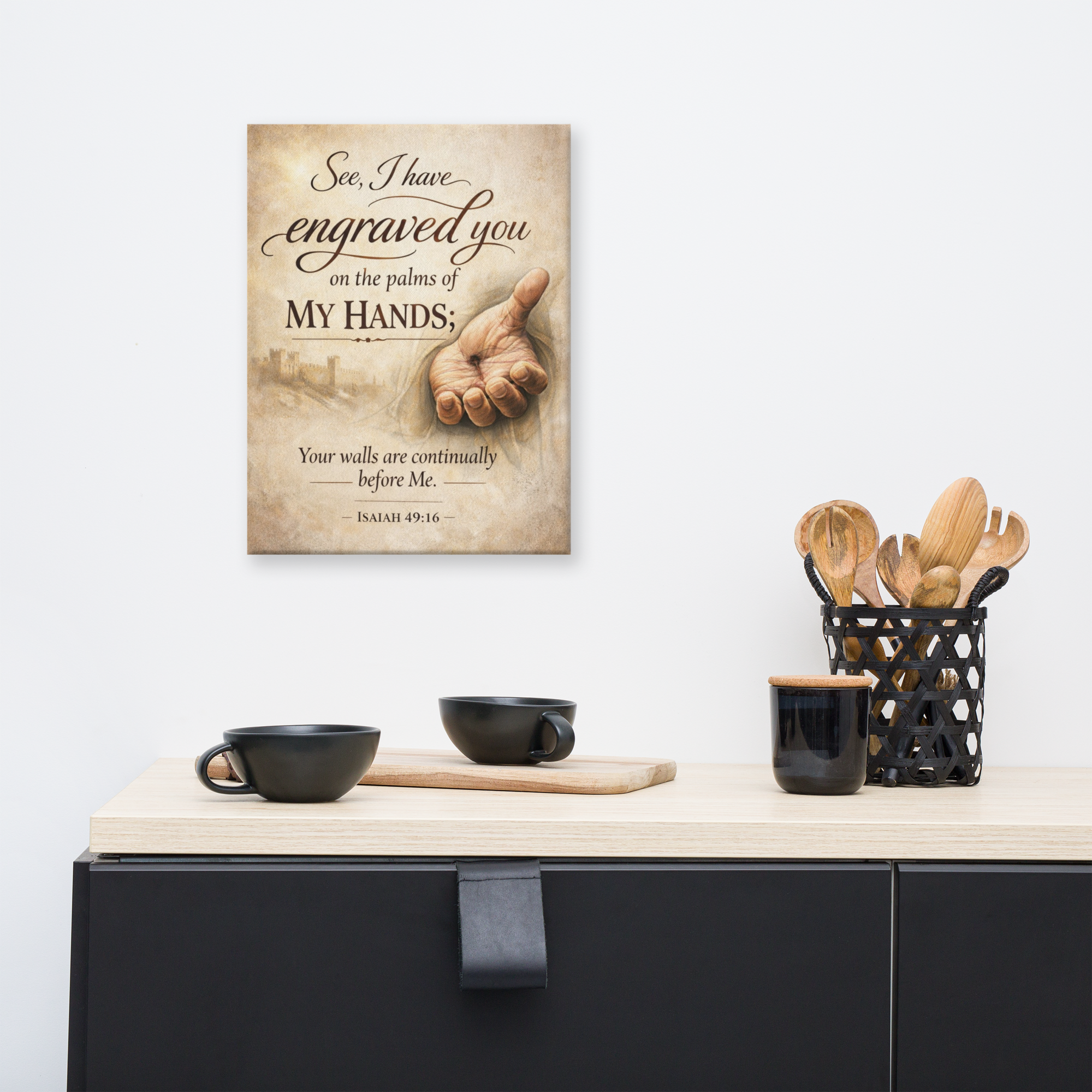 Canvas - Engraved In God's Hands (Isaiah 49:16) - 12" x 16"