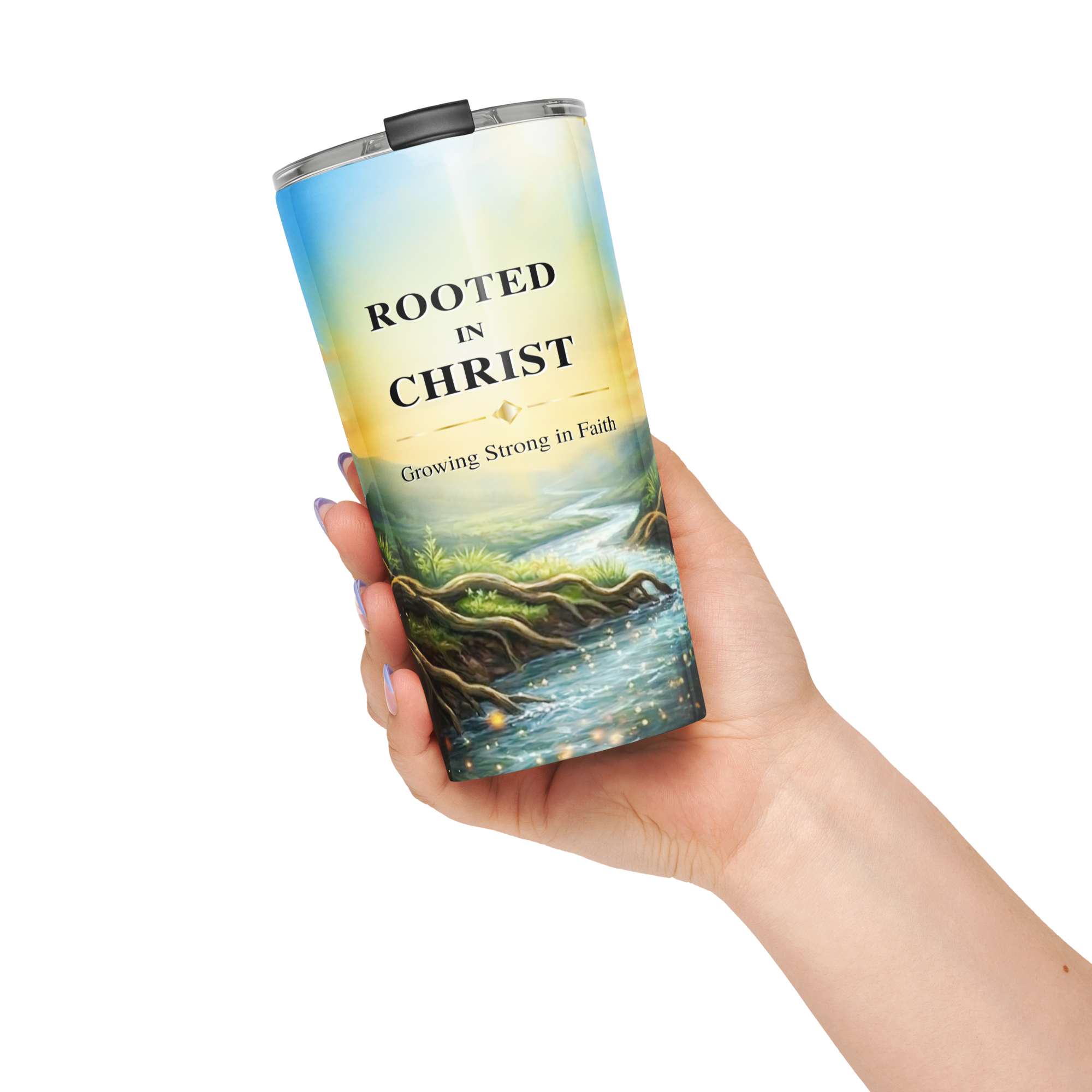 Tapered Stainless Steel Tumbler - "Rooted In Christ" - 20oz