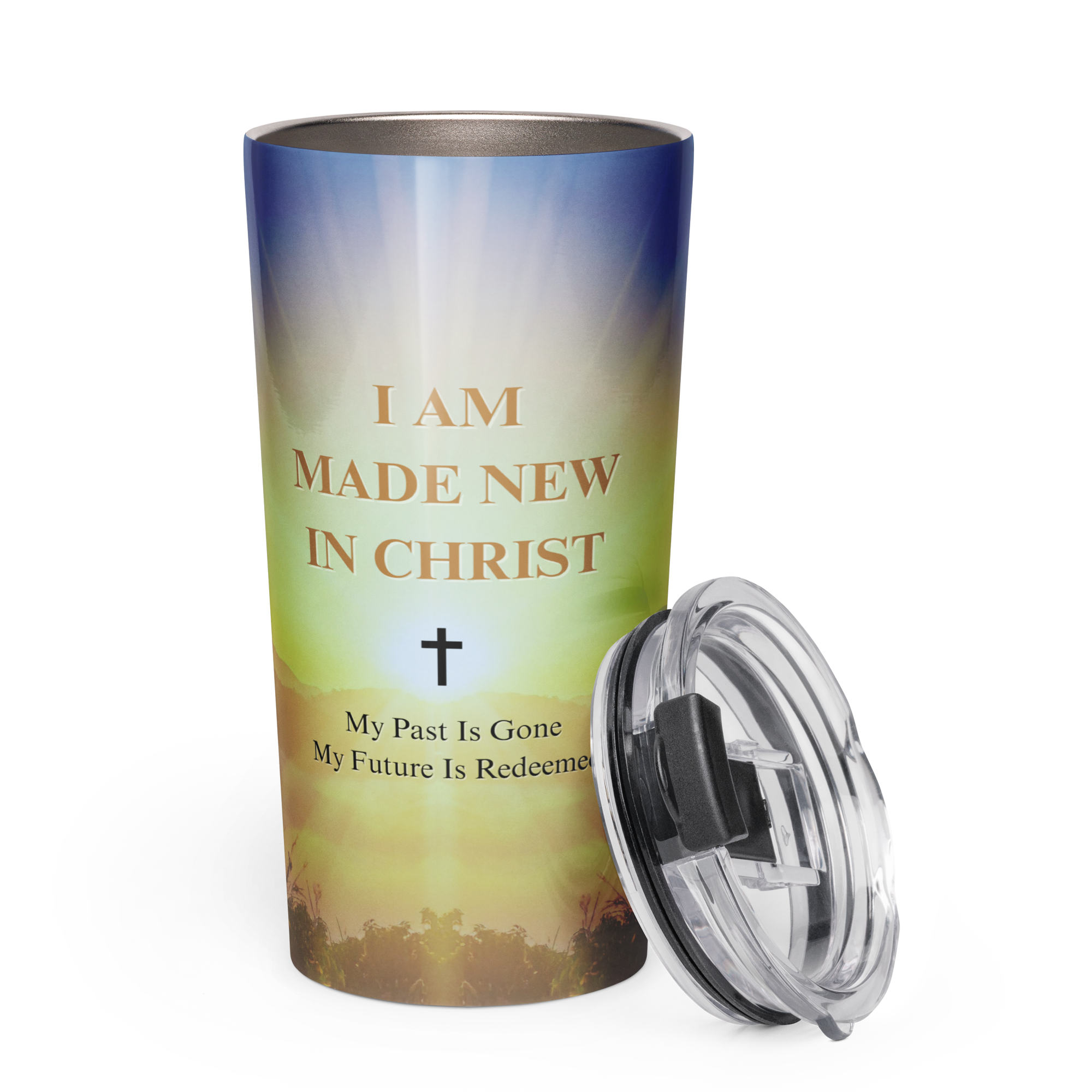 Tapered Stainless Steel Tumbler - "I Am Made New In Christ" - 20oz