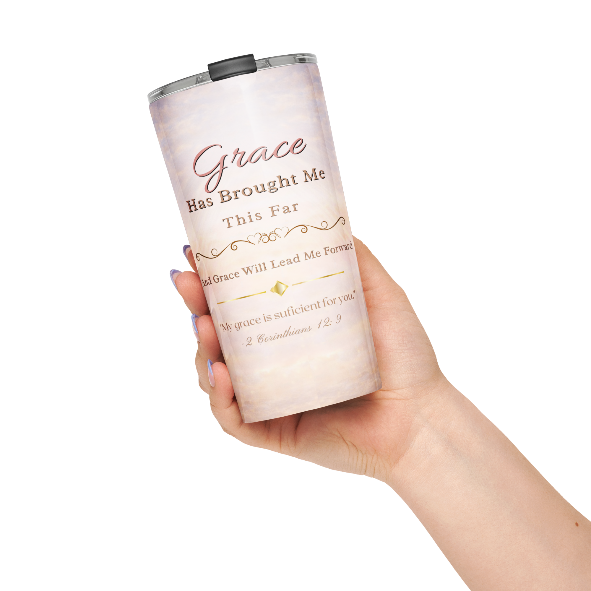 Tapered Stainless Steel Tumbler - "Grace Has Brought Me This Far" - 20oz
