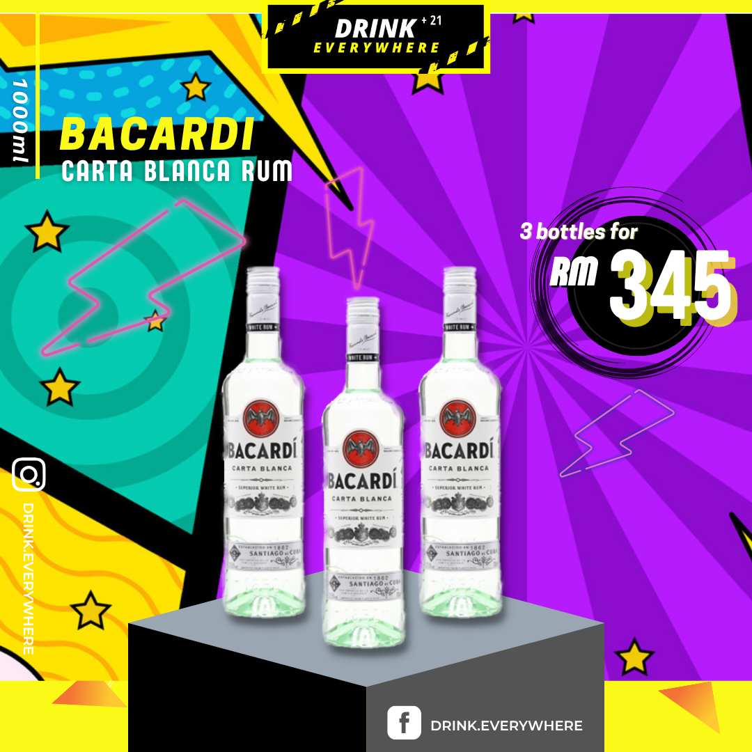 3 x Bacardi Carta Blanca Superior White Rum [1000ML]