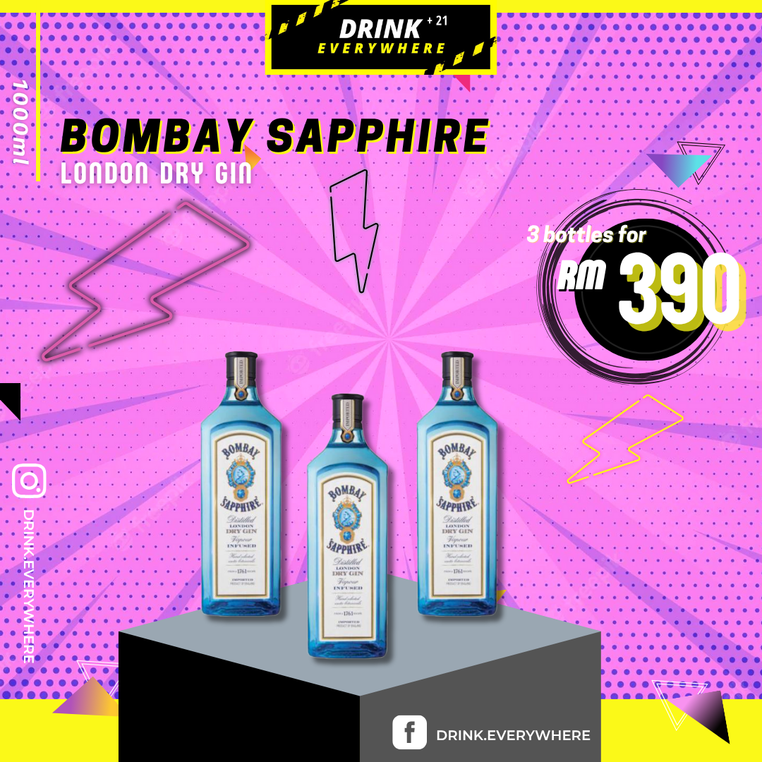 3 x Bombay Sapphire Distilled London Dry Gin [1000ML]