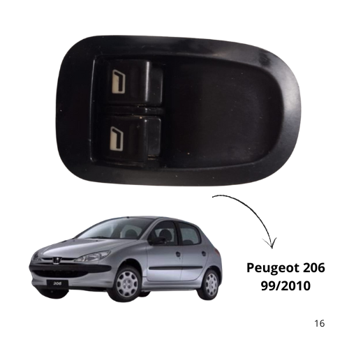Botão de Controle Vidro Elétrico Peugeot 206 1999 a 2010