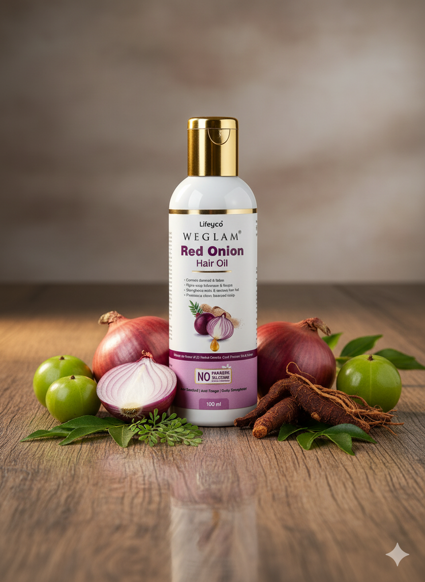Lifeyco® Red Onion Hair Oil – Clinical Strength Anti-Hairfall Oil | With Red Onion, 21 Ayurvedic Herbs, Almond, Castor & Sesame | For Hair Regrowth, Dandruff Control | Men & Women | 100ml